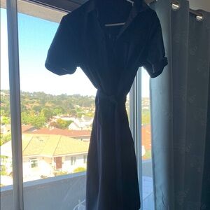 Button down shirt type navy blue dress with a wrap around vibe